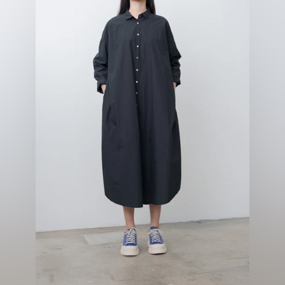 HARSHMAN Classic Black Long Sleeve Button Shirt Dress